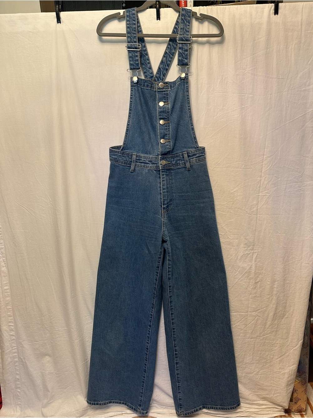 Universal Thread Size 4 Wide Leg Denim Overalls Button Front Medium Wash